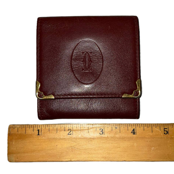 Cartier Burgundy Wine Leather Logo-embossed Coin Purse Mini Wallet - Picture 1 of 13